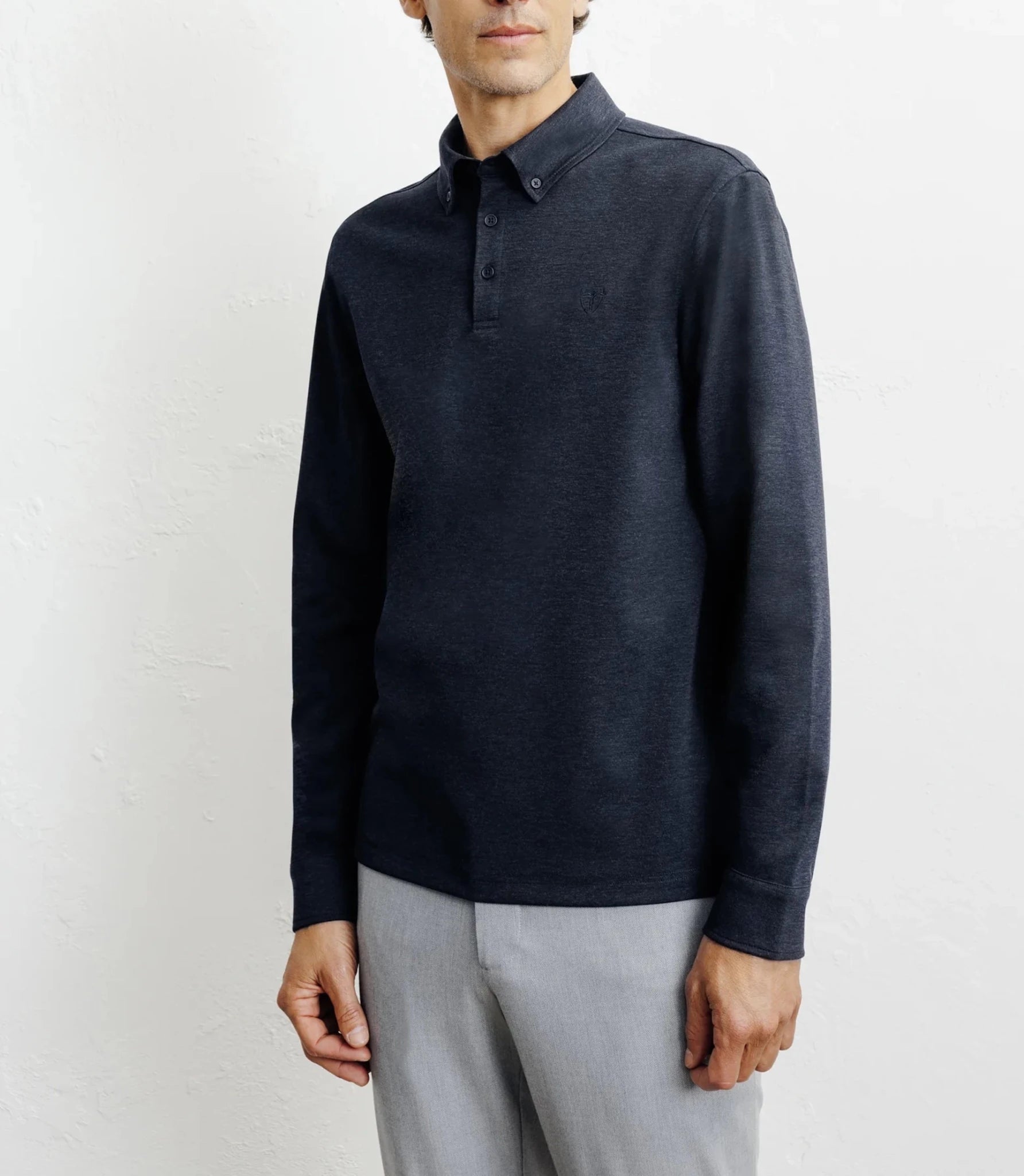 Polo boutonné manches longues marine