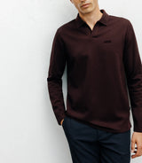Polo shirt open collar long sleeves burgundy f