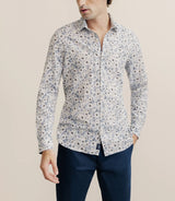 Chemise à fleurs 100% coton bleu