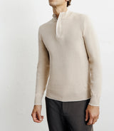 Beige half-zipped stand-up collar sweater