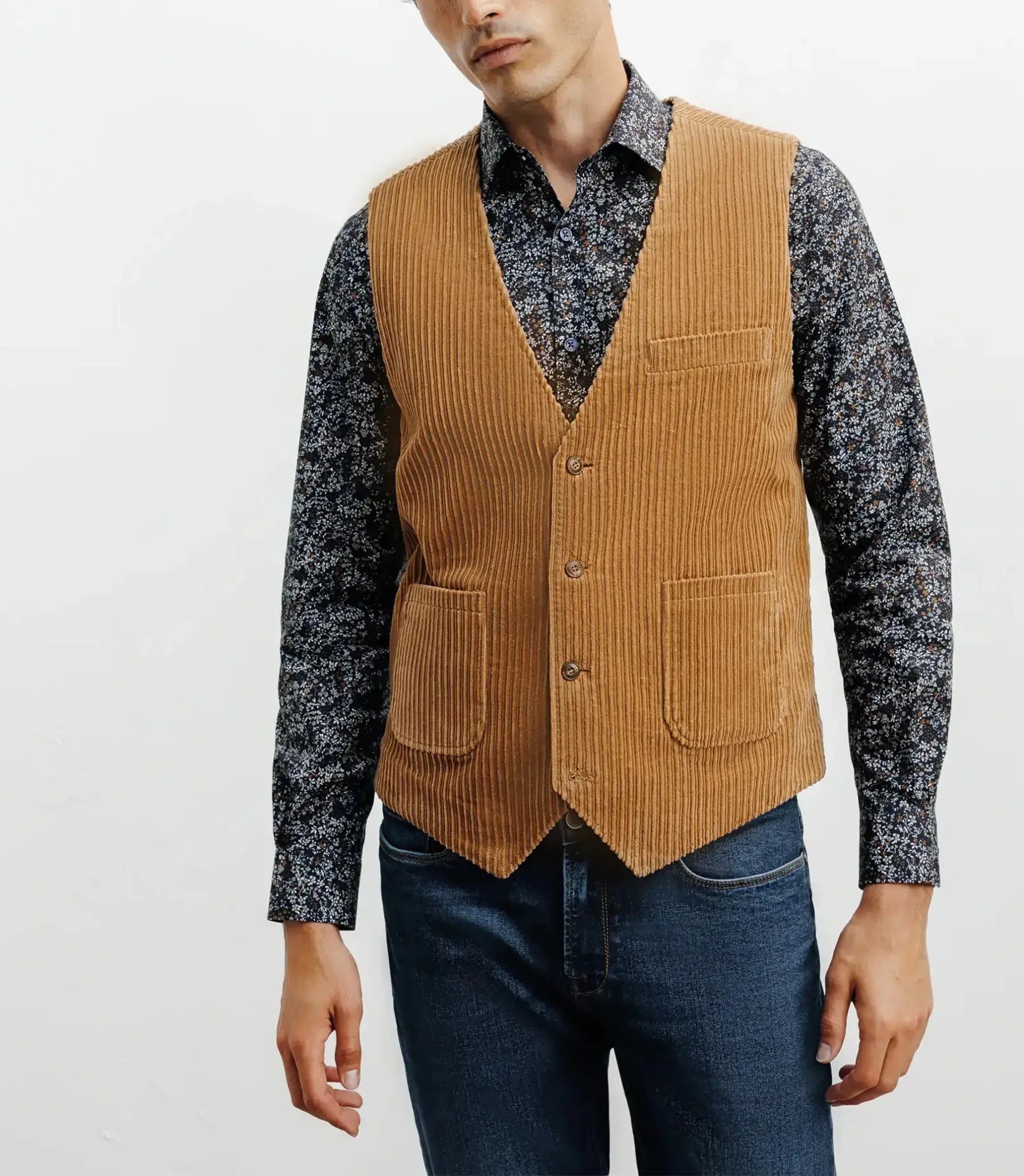 Gilet ville en velours côtelé camel