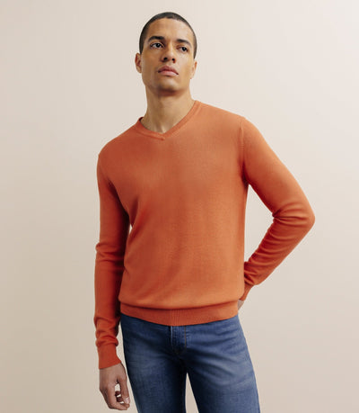 Pull col V orange foncé - IZAC
