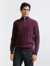 Pull col montant demi-zip bordeaux