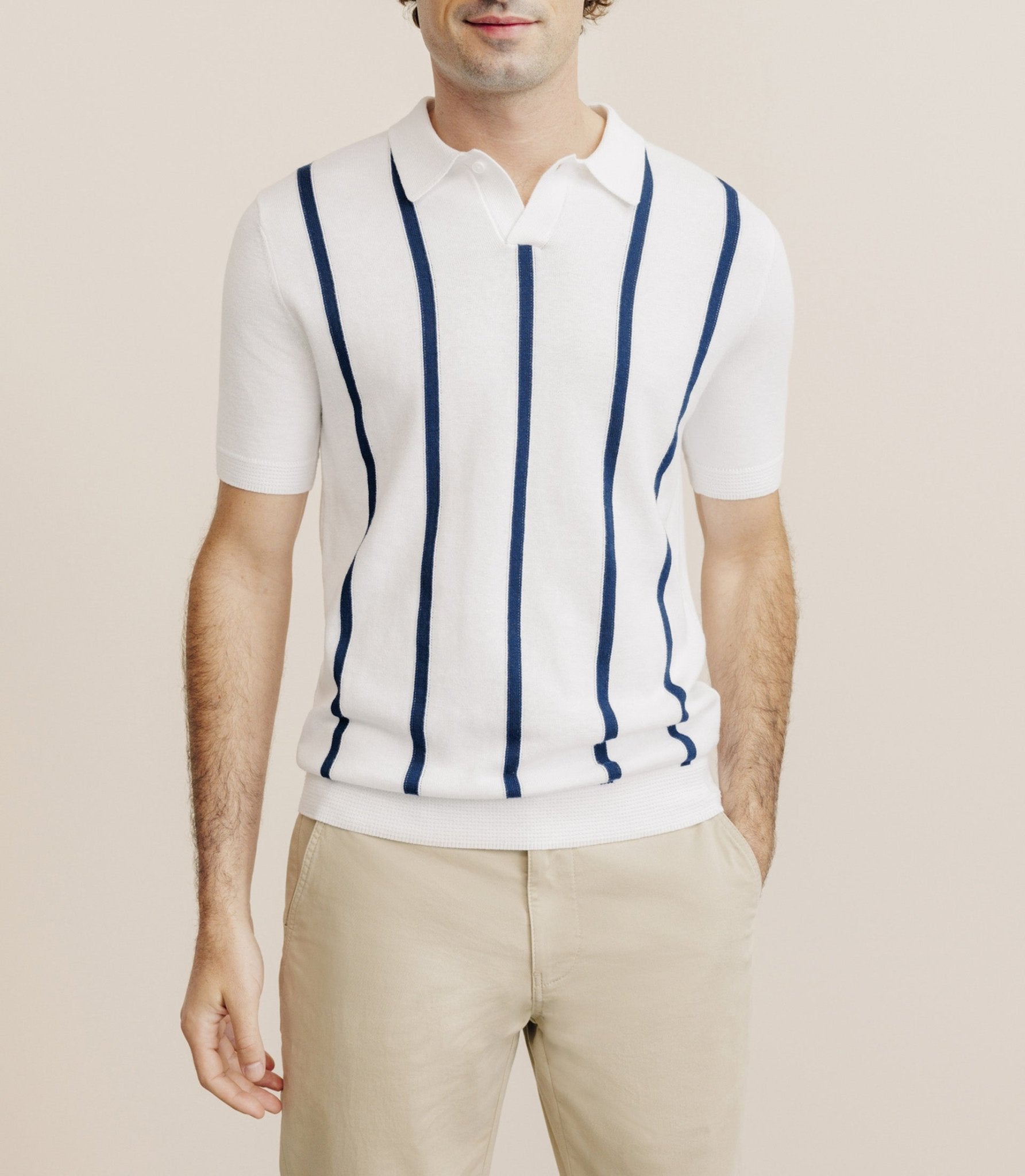 Polo en maille à rayures blanc - IZAC