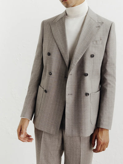 Costume croisé à rayures beige