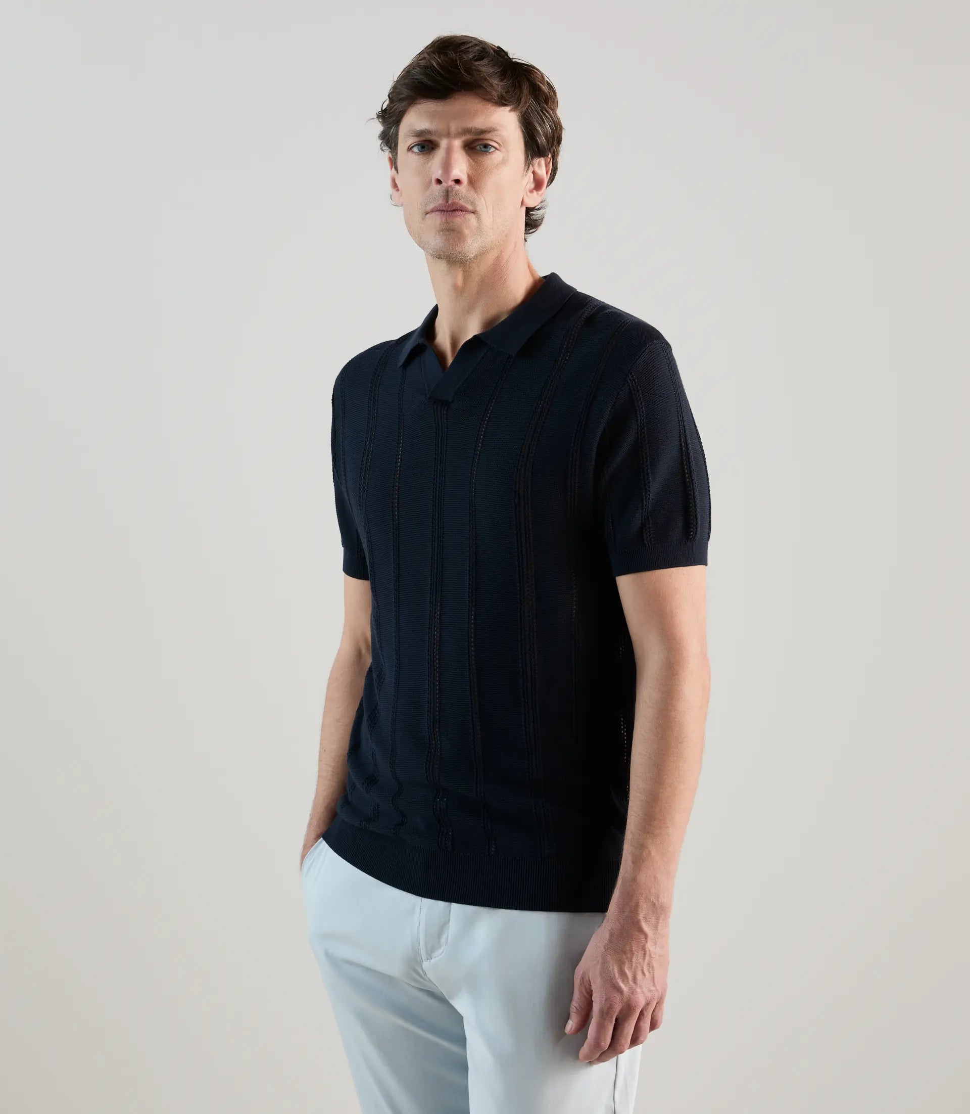 Polo en maille semi - ajouré marine - IZAC