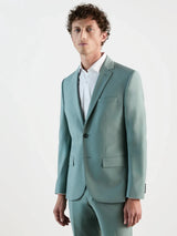 Light green, predominantly wool, two-button suit