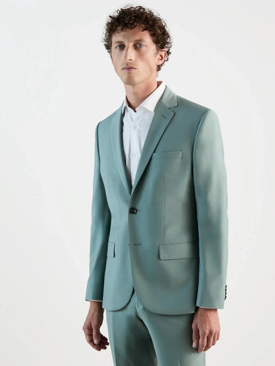 Light green, predominantly wool, two-button suit