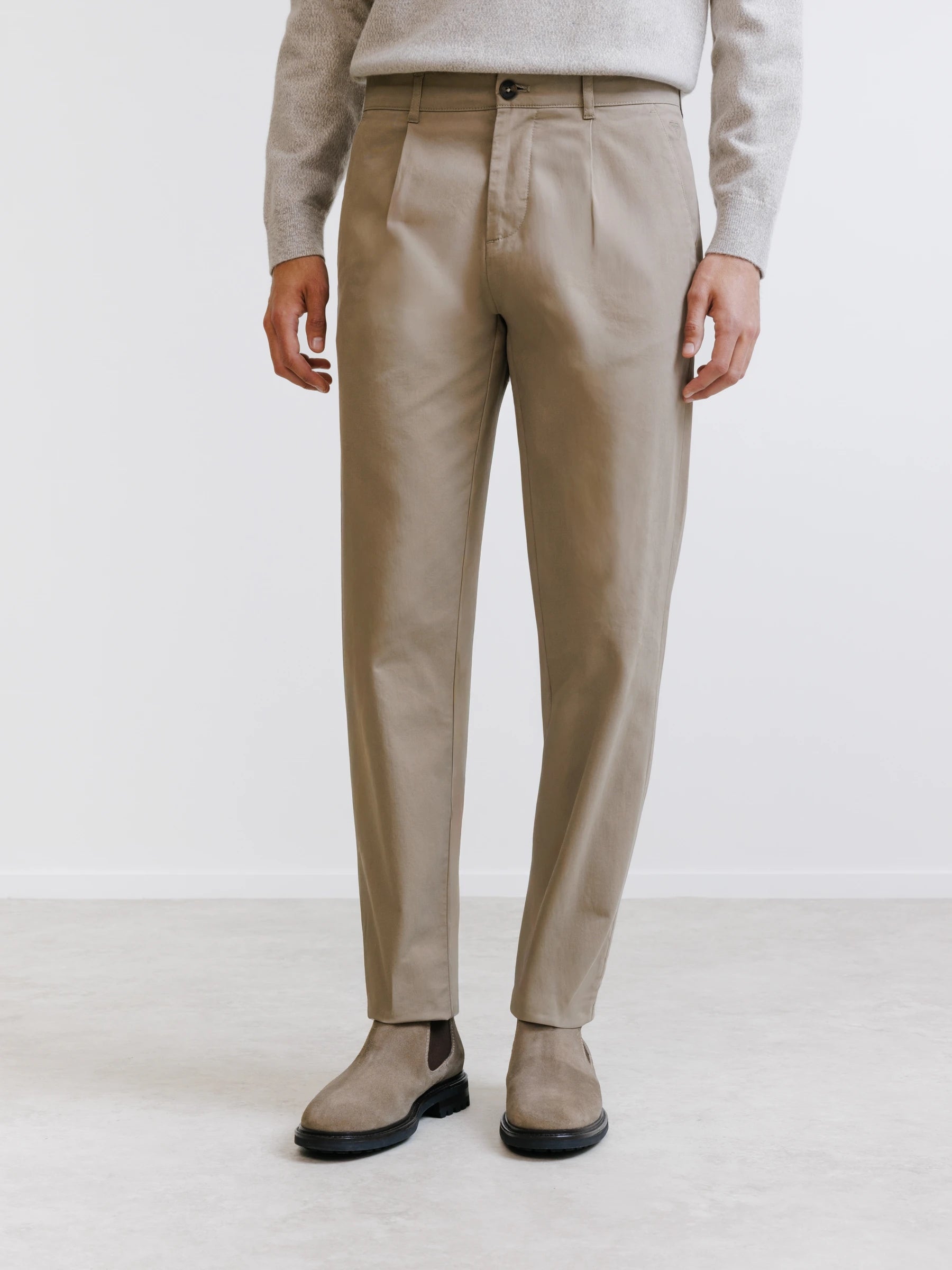 Pleated taupe chino trousers