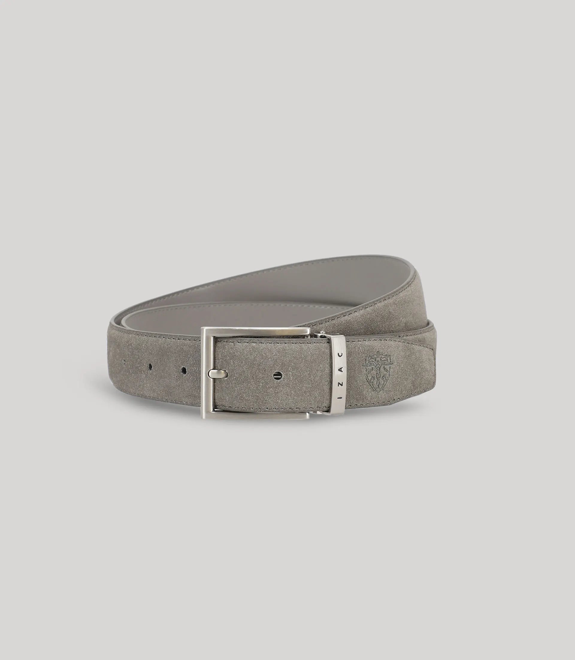 Ceinture réversible en cuir nubuck gris - IZAC