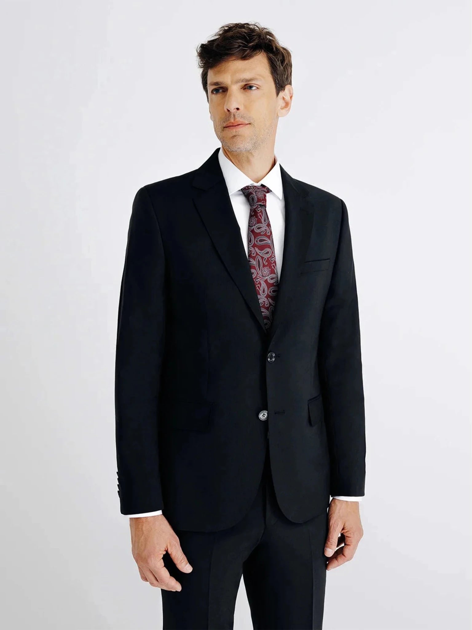 2 black wool buttons suit