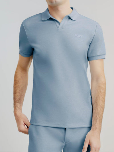 Polo col ouvert à manches courtes indigo - IZAC
