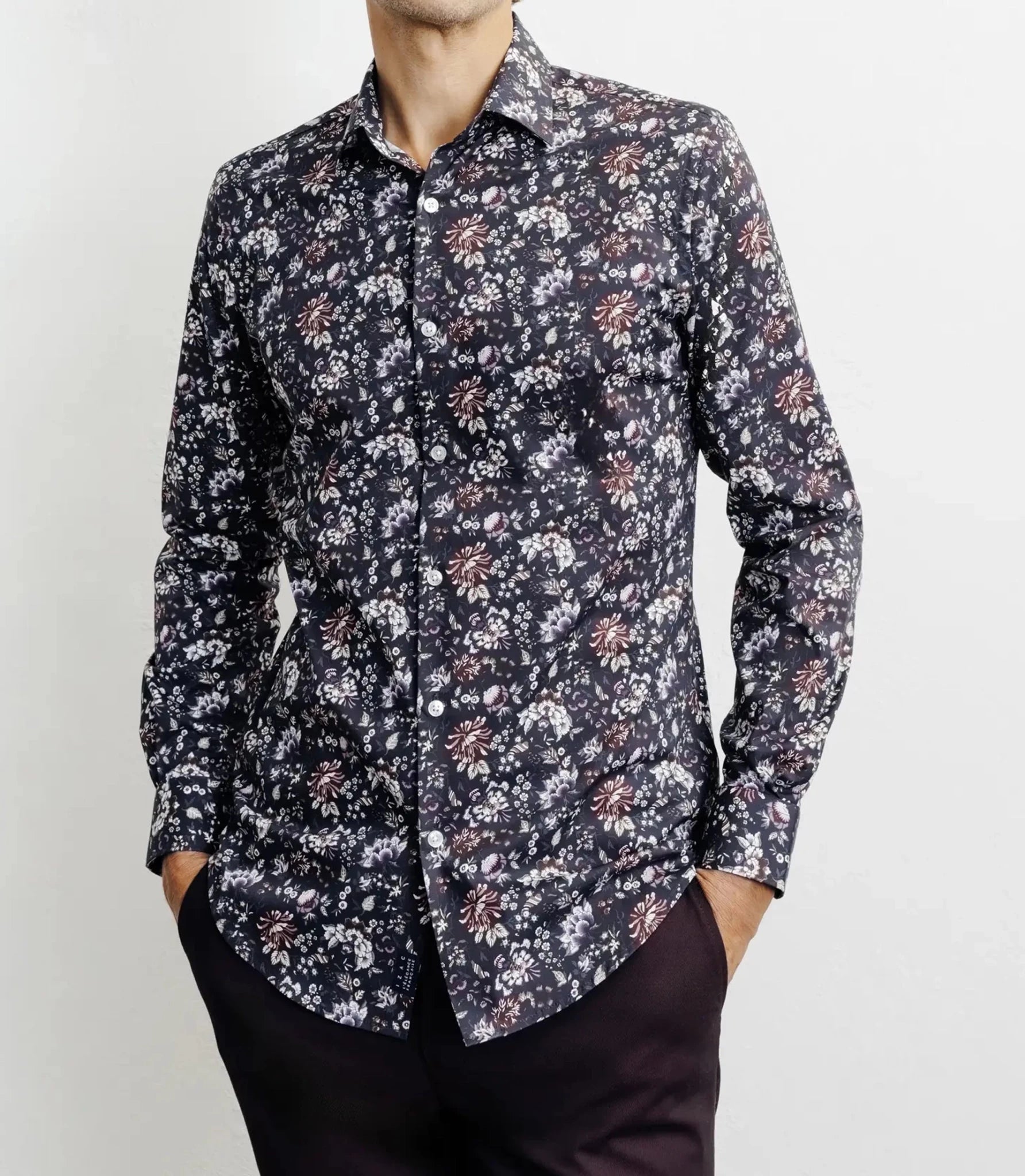 Chemise casual imprimé fleurs bleu marine - IZAC