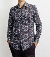 Navy blue floral print casual shirt