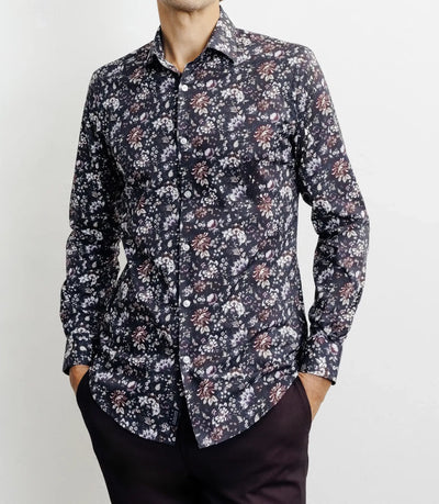 Chemise casual imprimé fleurs bleu marine