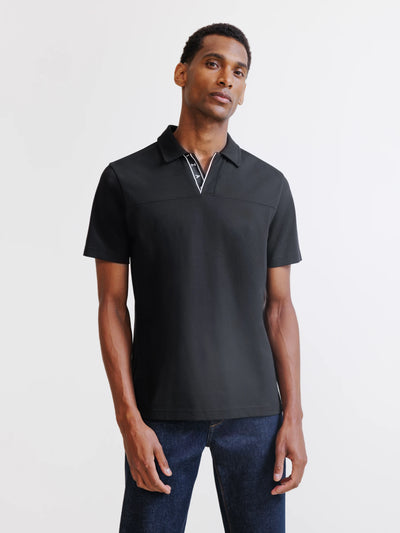 Black open-collar polo shirt