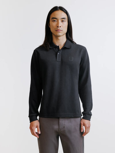 Polo manches longues col boutonné noir