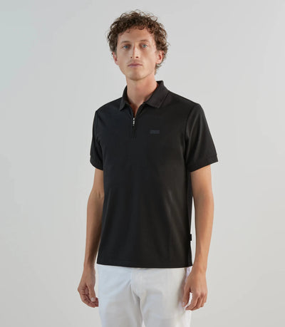 Polo en jersey col zippé noir - IZAC