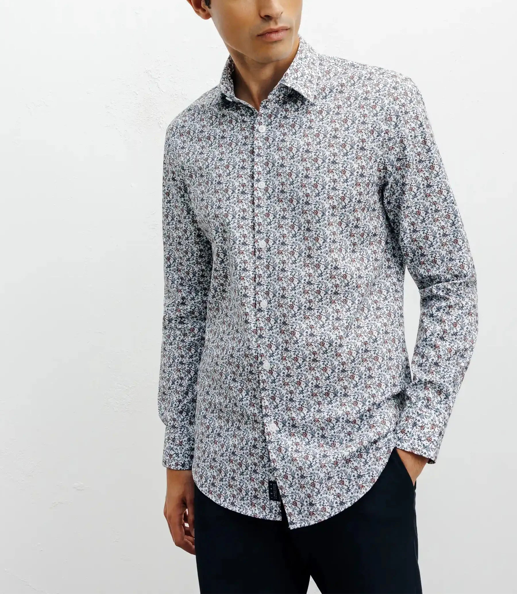 Chemise casual imprimé fleurs bleu