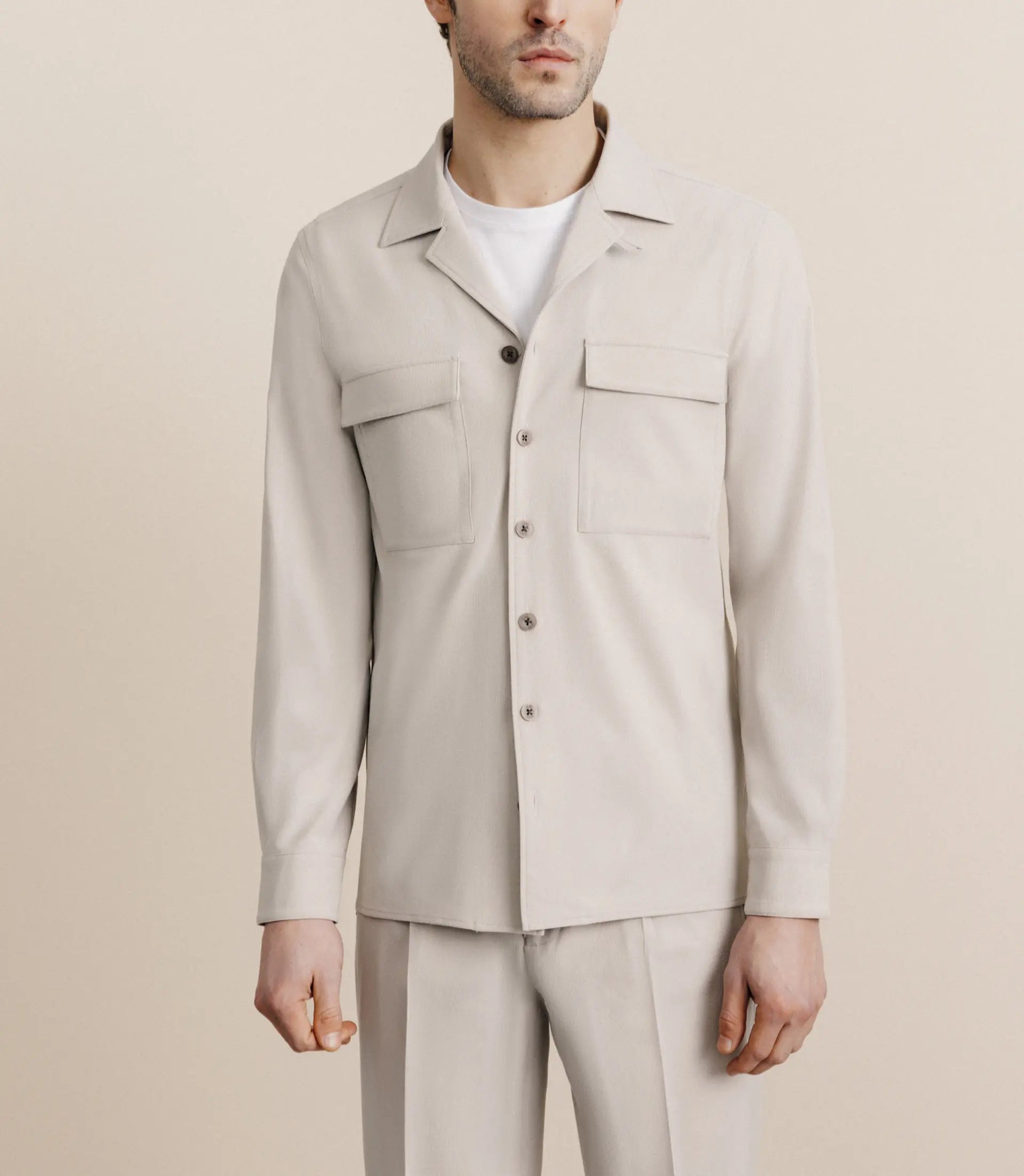 Surchemise avec col boutonné mastic - IZAC