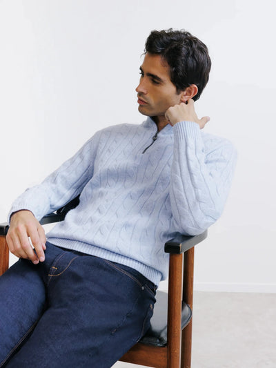 Pull col montant demi-zip bleu ciel - IZAC