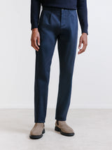 Navy pleated chino trousers