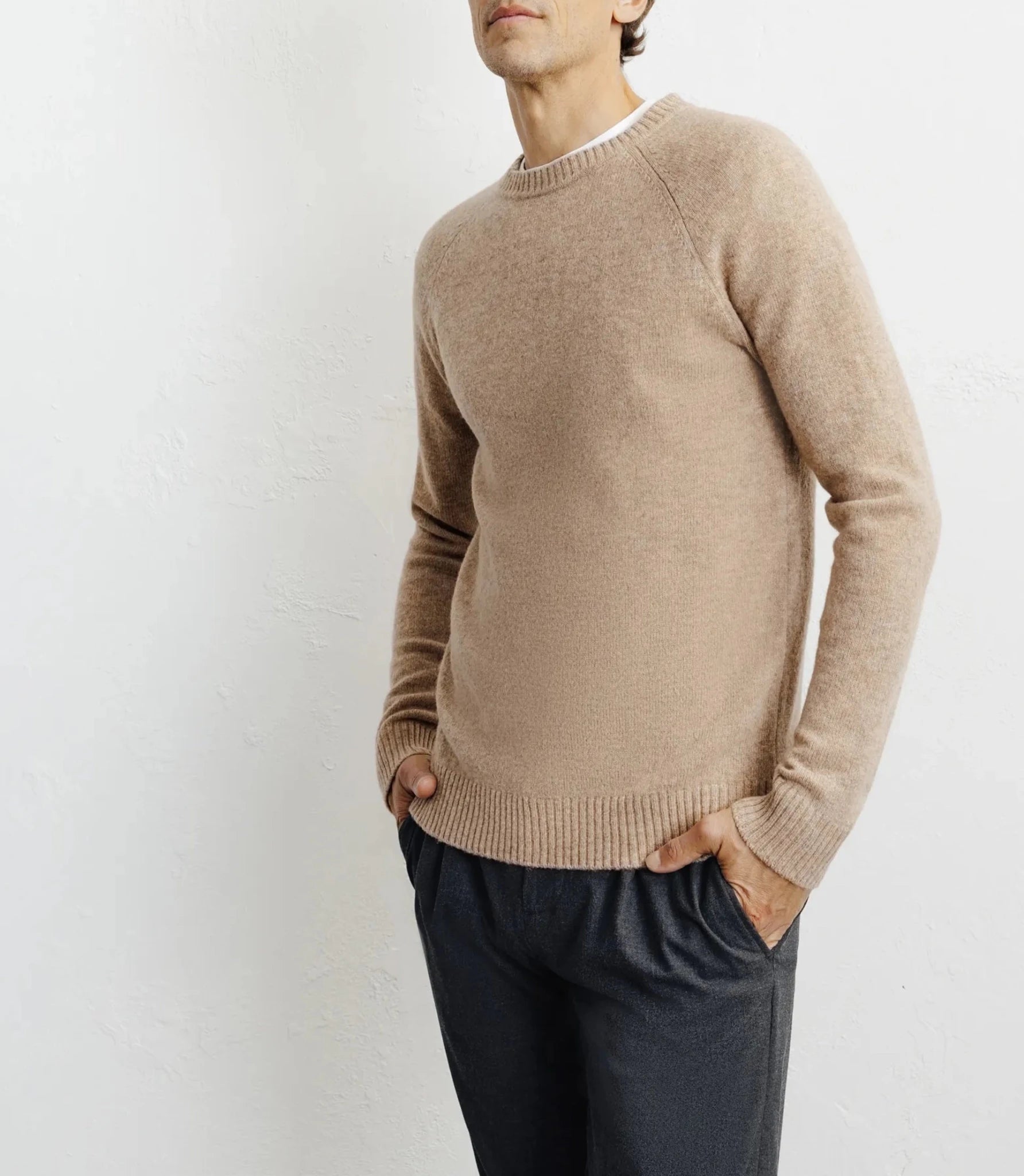 Pull en laine col rond beige - IZAC
