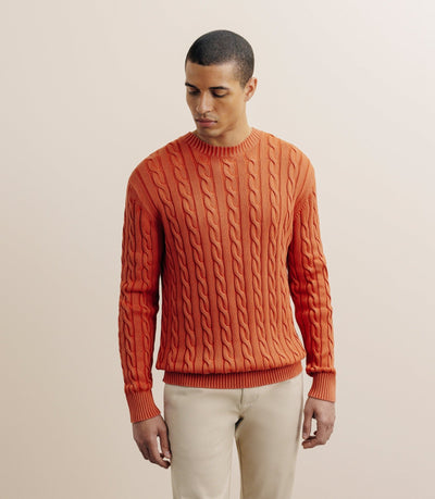 Pull col rond à torsade orange foncé - IZAC