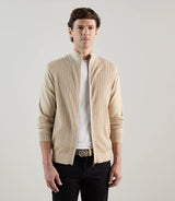 Gilet zippé en maille torsadée beige - IZAC