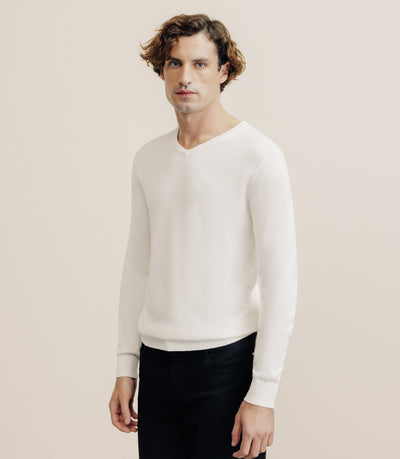 Pull col V manches longues écru - IZAC