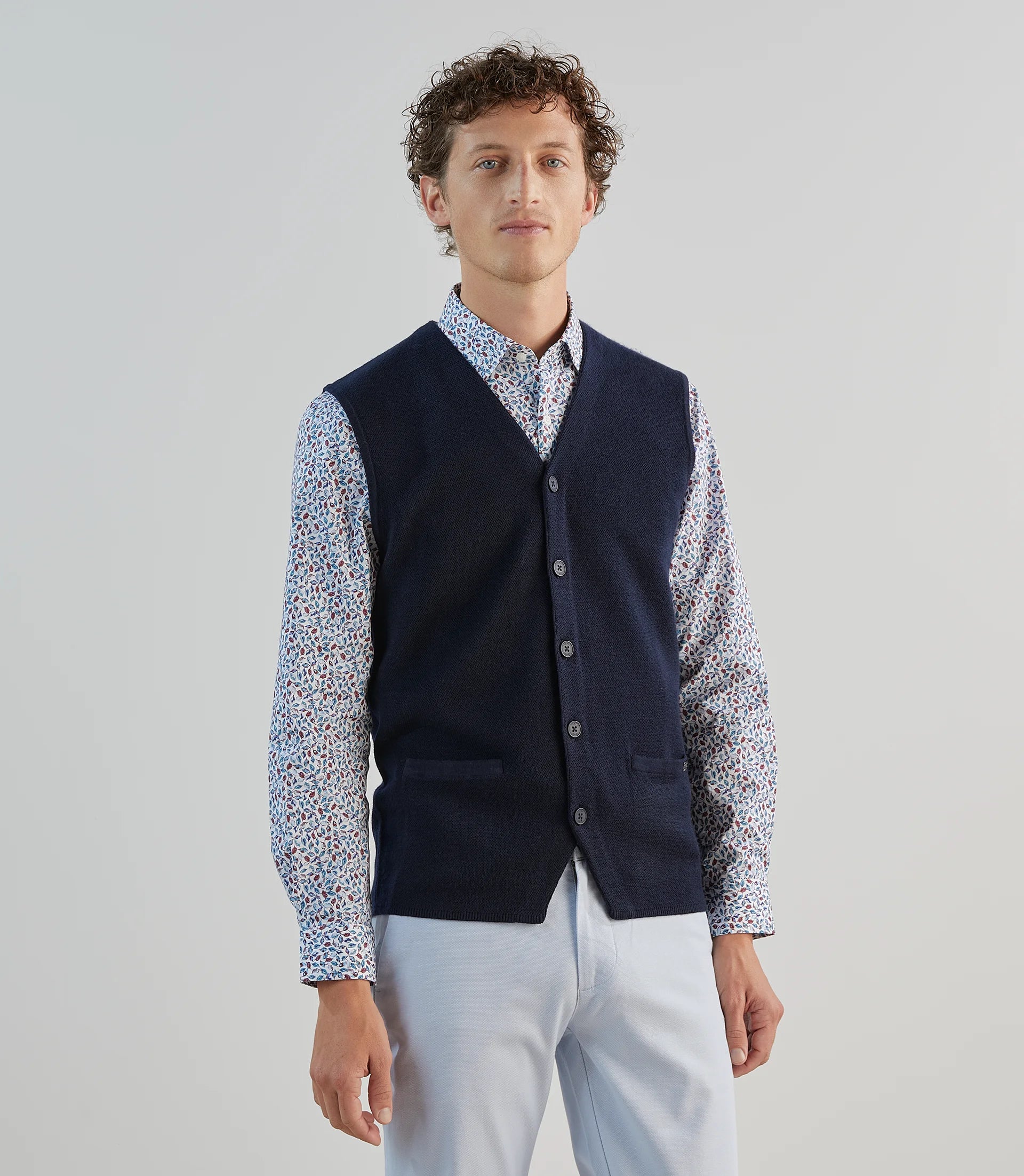 Gilet sans manche en maille marine - IZAC