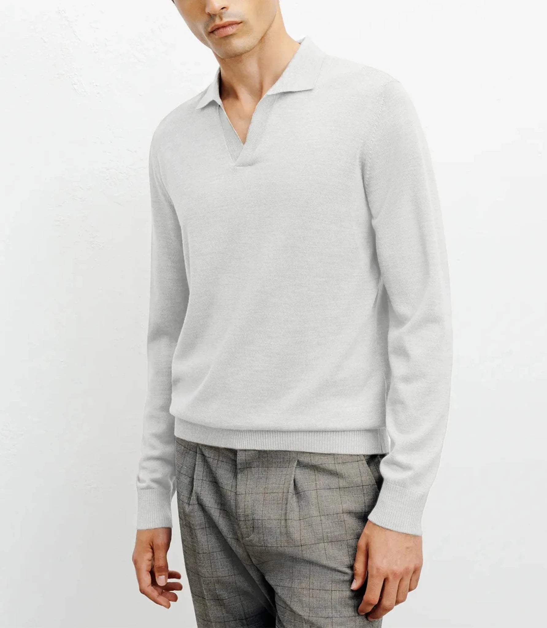 Grey Merino Wool Polo Neck Sweater