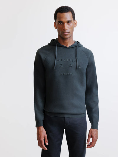 Pull à capuche en maille kaki foncé