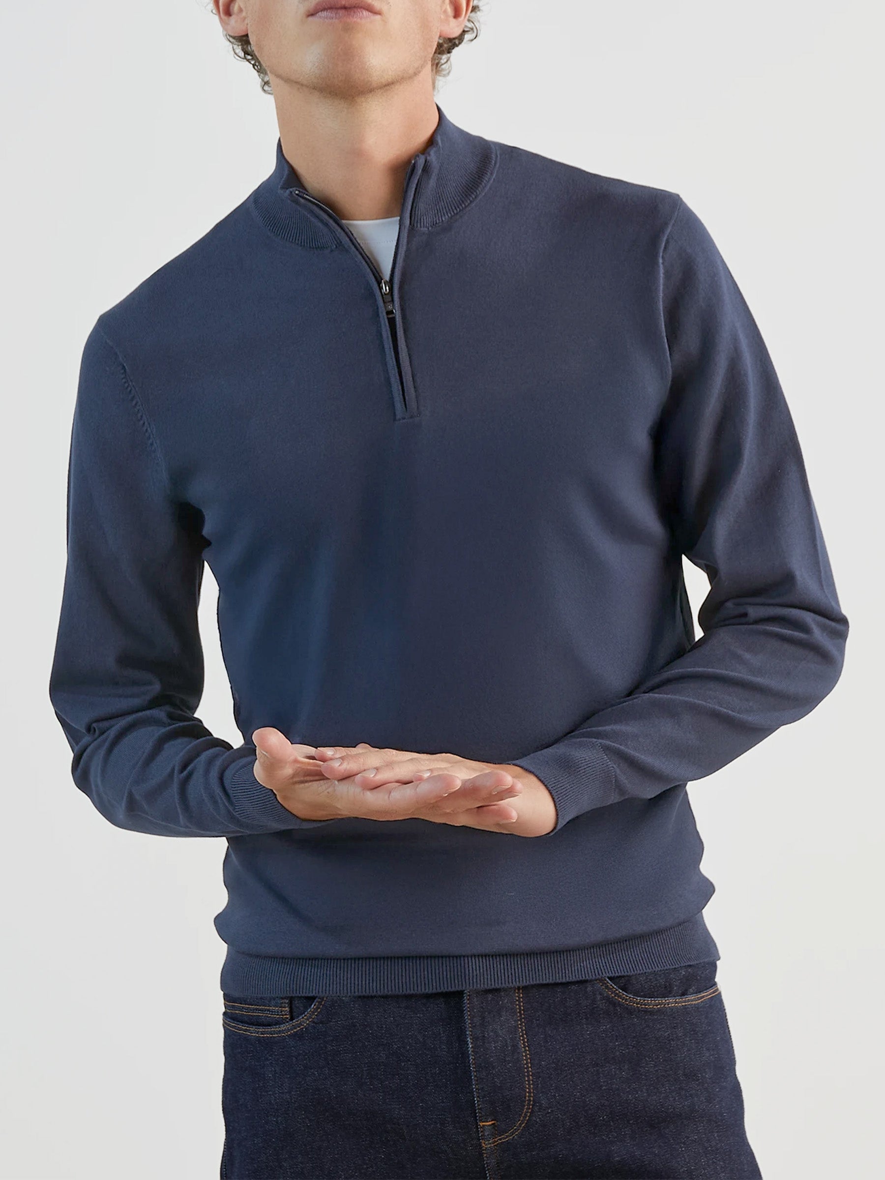Pull col zip indigo