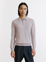 Pull à col polo boutonné en laine mérinos beige