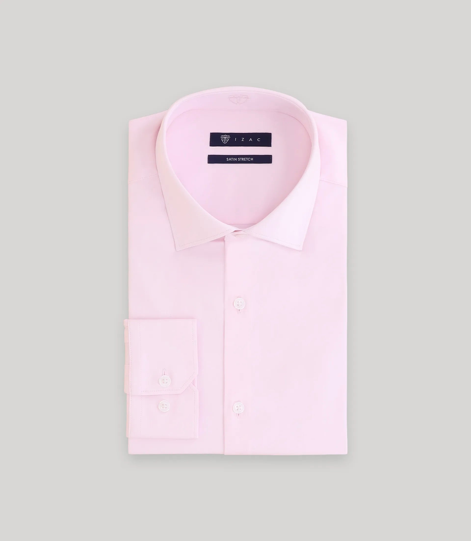 Chemise slim en satin de coton rose clair - IZAC