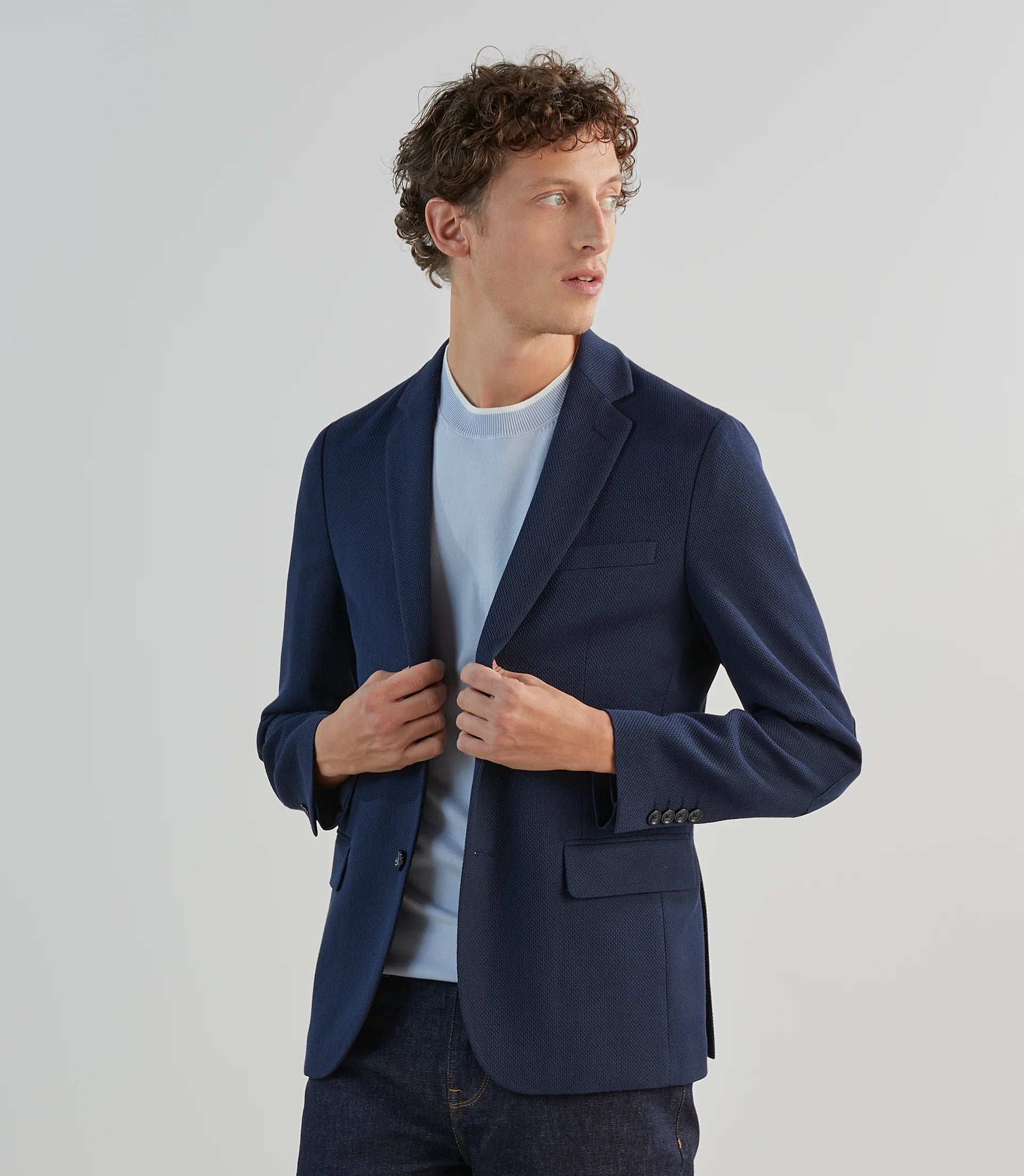 Veste casual en tissu armuré marine - IZAC