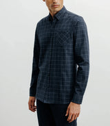 Navy small-check casual shirt