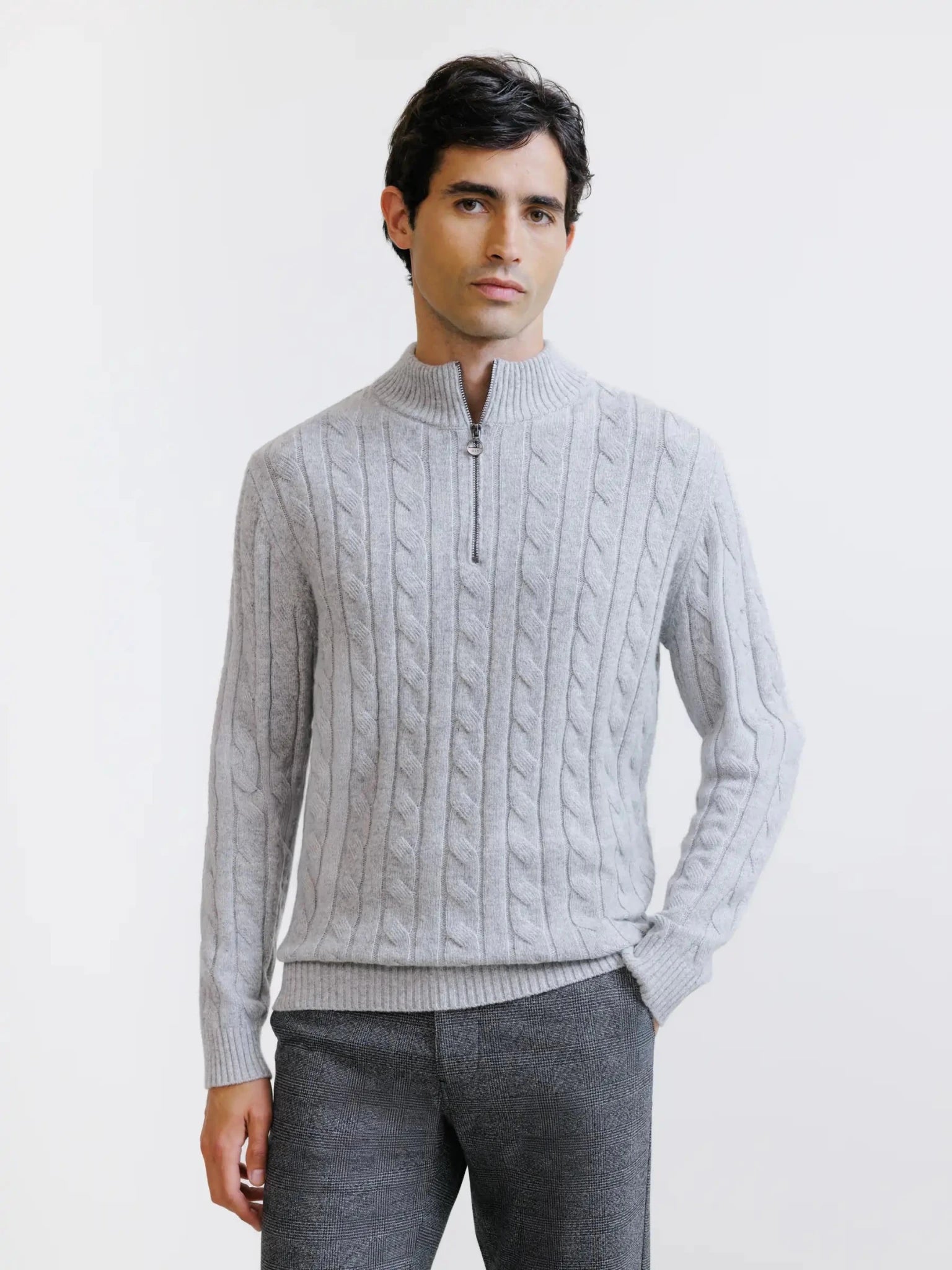 Pull col montant demi-zip gris chiné - IZAC