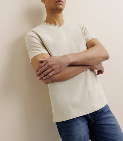 T-shirt col V beige