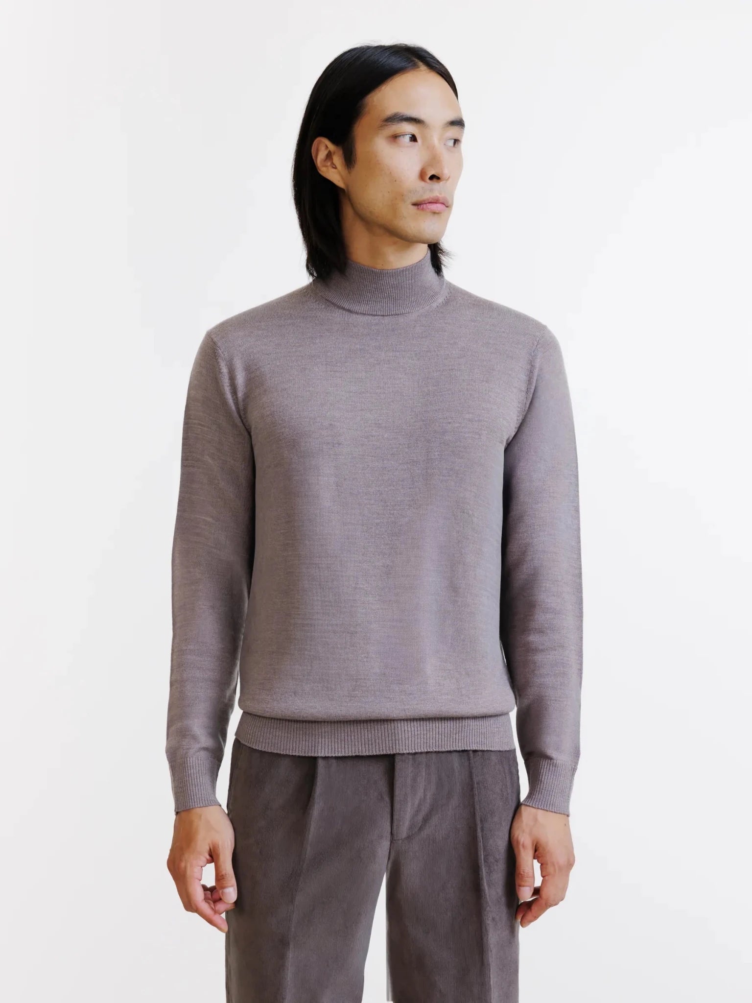 Brown merino wool funnel neck jumper