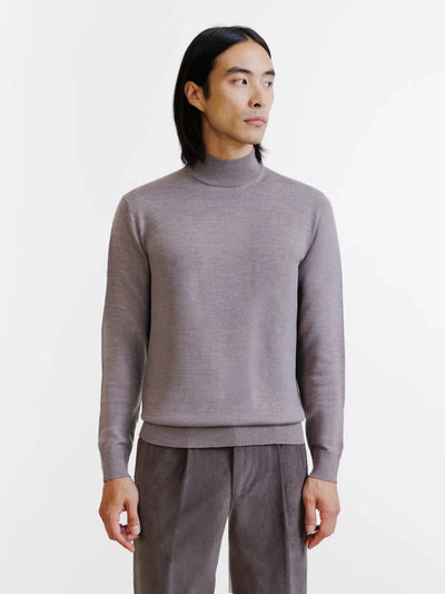 Brown merino wool funnel neck jumper
