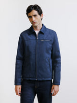 Navy suede shirt collar jacket