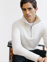 Ecru wool half-zip sweater