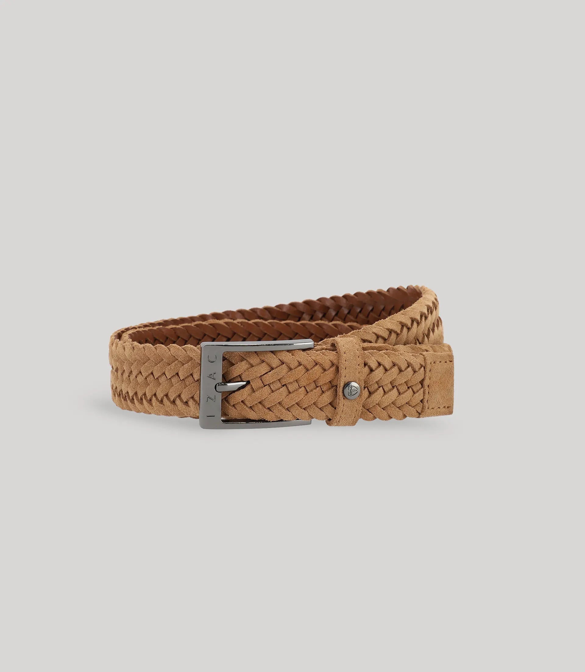 Ceinture tressée en cuir nubuck camel - IZAC