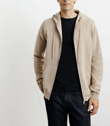Beige mesh hoodie with zip fastening
