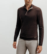 Brown half-zipped stand-up collar sweater