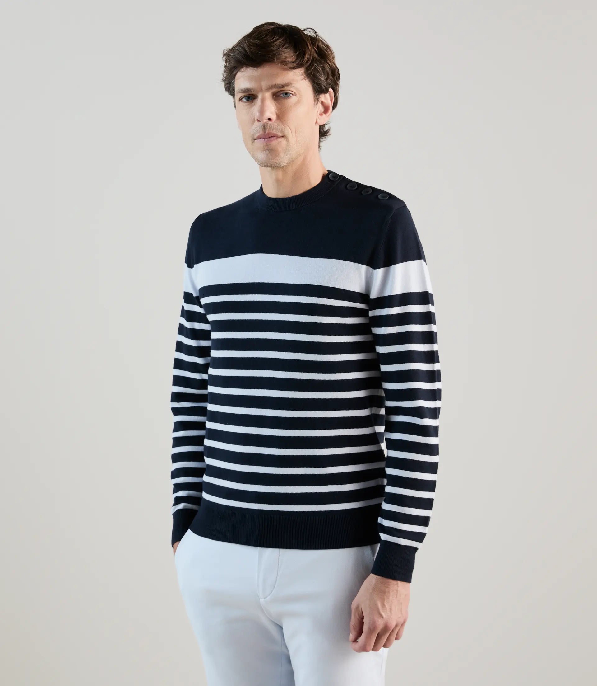 Pull col rond à rayures marine - IZAC