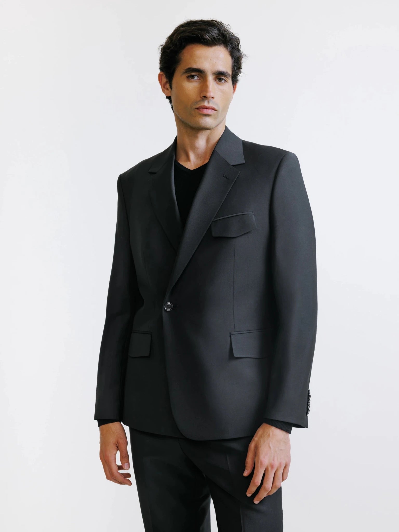 Black double-breasted suit