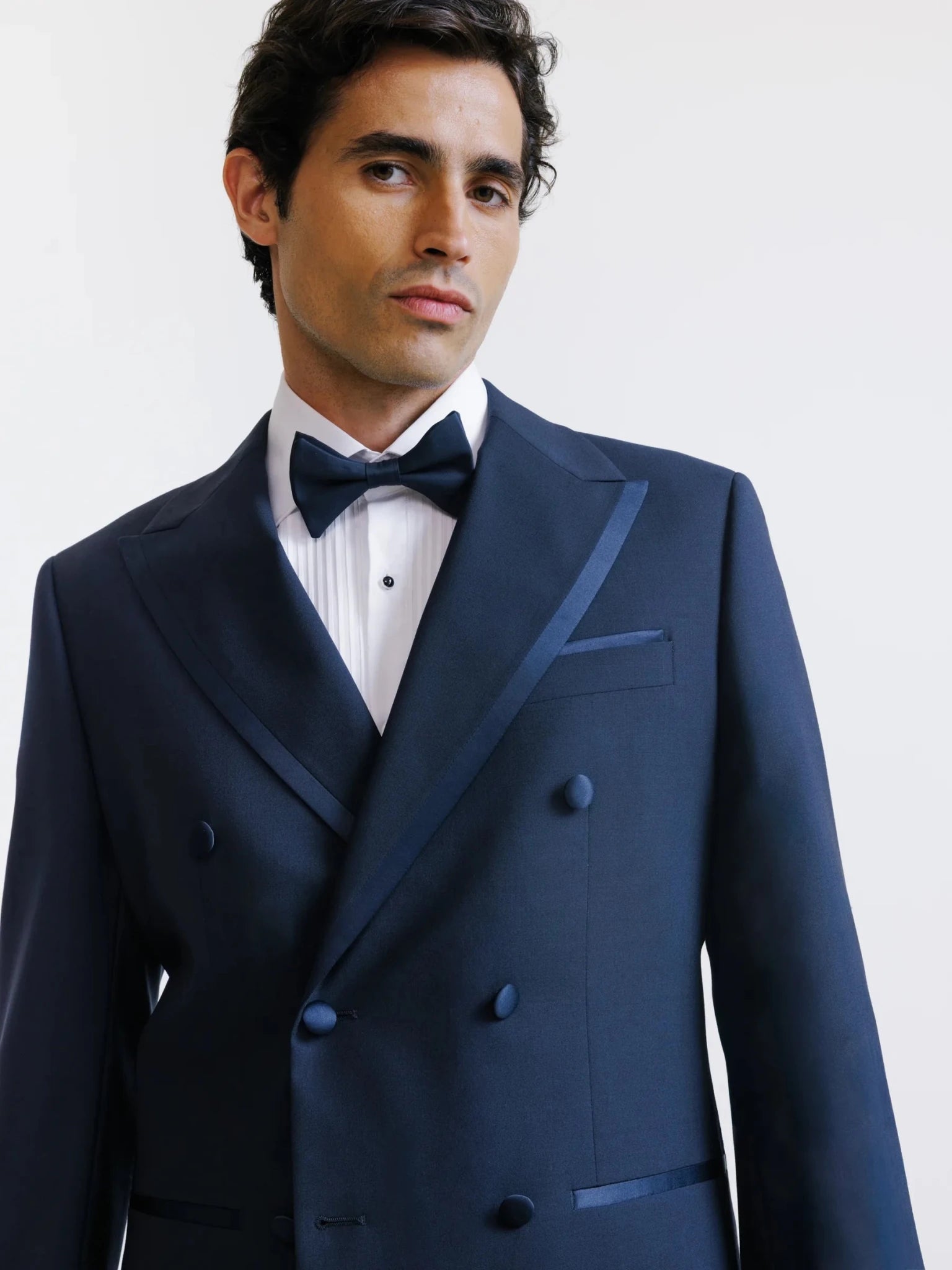Plain navy fabric bow tie